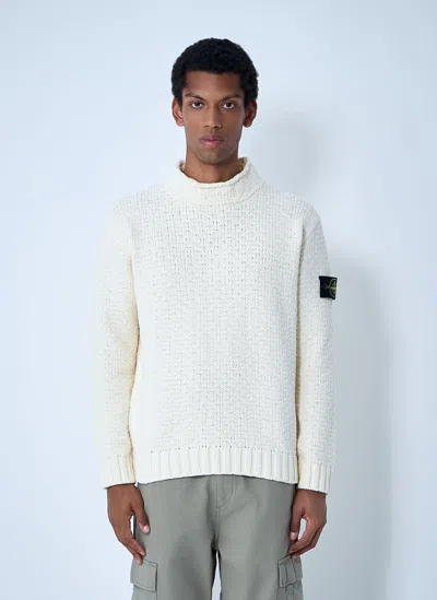 Stone Island Chenille Cotton Sweater In White