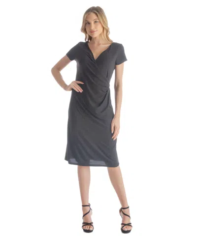 24seven Comfort Apparel Petites Short Sleeve Knee Length Faux Wrap Dress