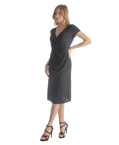 24seven Comfort Apparel Petites Short Sleeve Knee Length Faux Wrap Dress