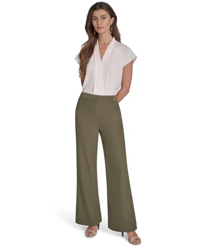 Halston Womens Soft Suiting Belted Utility Shirt Soft Suiting Wide Leg Pull On Pants
