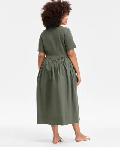 On 34th Trendy Plus Size Scoop-neck Mixed-media Midi Dress, Exclusively At Macy's