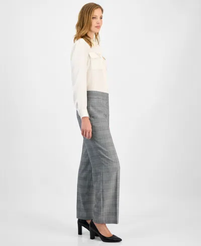 Kasper Women's Check-print Wide-leg Pants, Regular & Petite In Gray