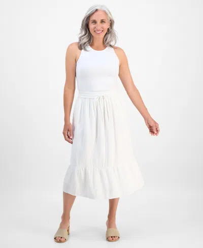 Style & Co Petite Cotton Gauze Tiered Pull-on Midi Skirt, Exclusively At Macy's