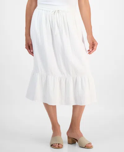Style & Co Petite Cotton Gauze Tiered Pull-on Midi Skirt, Exclusively At Macy's
