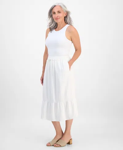 Style & Co Petite Cotton Gauze Tiered Pull-on Midi Skirt, Exclusively At Macy's