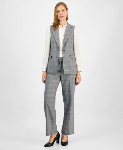 Kasper Windowpane Plaid Belted Vest