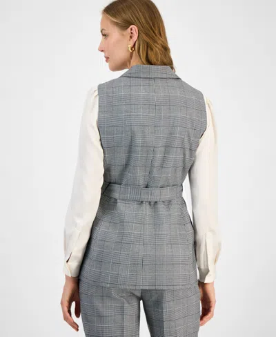 Kasper Windowpane Plaid Belted Vest