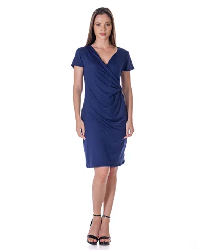 24seven Comfort Apparel Petites Short Sleeve Knee Length Faux Wrap Dress