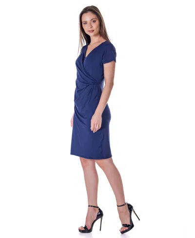 24seven Comfort Apparel Petites Short Sleeve Knee Length Faux Wrap Dress