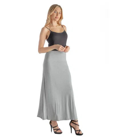 24seven Comfort Apparel Petite Elastic Waist Solid Color Maxi Skirt In Gray
