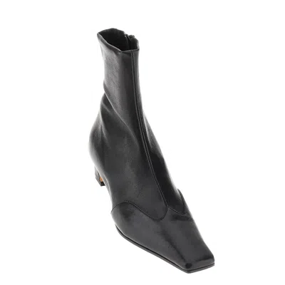 Khaite Square Toe Leather Ankle Boots With Geometric Heel