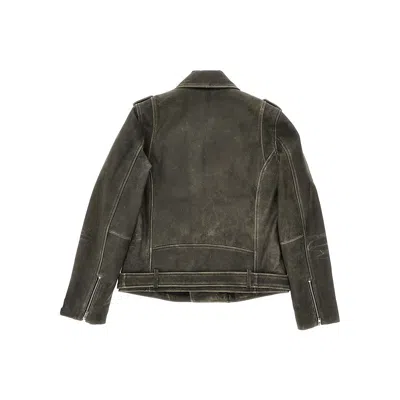 Marni Vintage Effect Leather Biker Jacket Kids In Green