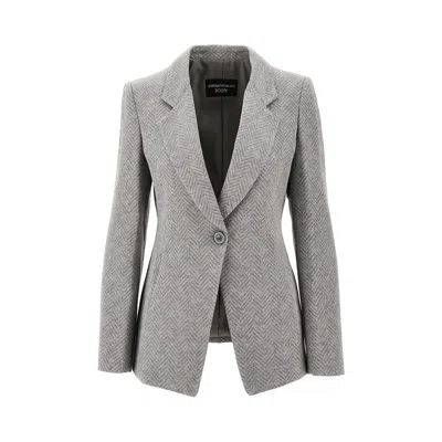 Emporio Armani Viscose And Wool Blend Chevron Blazer In Gray