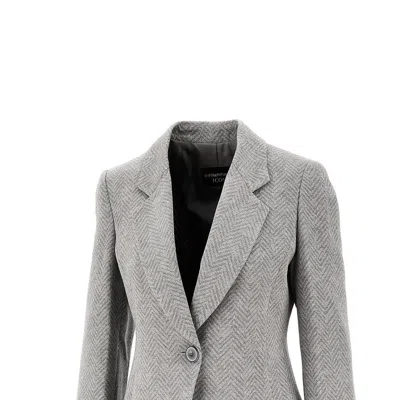 Emporio Armani Viscose And Wool Blend Chevron Blazer In Gray