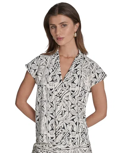 Halston Women's Printed V-neck Cap-sleeve Top In Gray