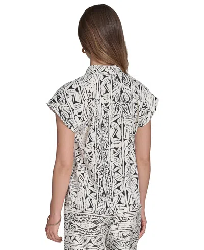 Halston Women's Printed V-neck Cap-sleeve Top In Gray