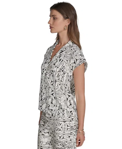Halston Women's Printed V-neck Cap-sleeve Top In Gray