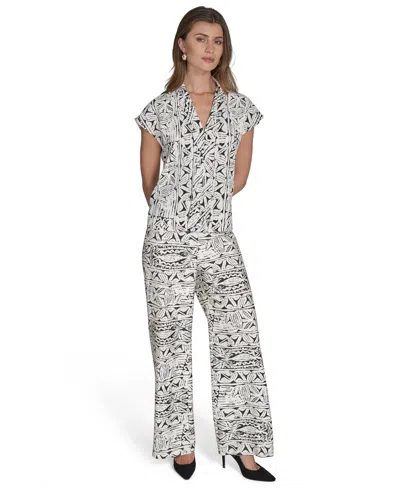 Halston Women's Printed V-neck Cap-sleeve Top In Gray