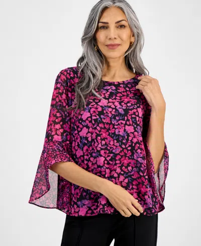Kasper Plus Size Bell-sleeve Ditsy-print Top In Multi