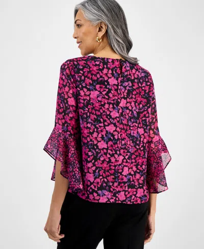 Kasper Plus Size Bell-sleeve Ditsy-print Top In Multi