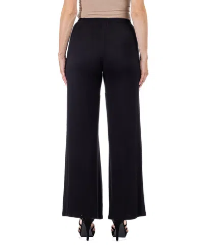 24seven Comfort Apparel Petite Comfortable Solid Color Palazzo Wide Leg Pants In Black