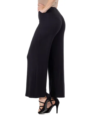 24seven Comfort Apparel Petite Comfortable Solid Color Palazzo Wide Leg Pants In Black
