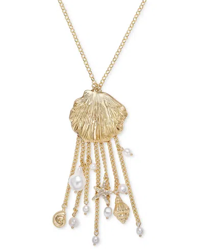 Inc International Concepts Gold-tone Pave & Imitation Pearl Shell Fringe Statement Pendant Necklace, 31" + 3" Extender, Exclusi