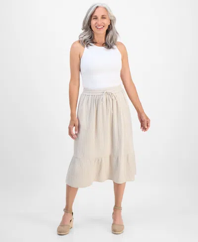 Style & Co Petite Cotton Gauze Tiered Pull-on Midi Skirt, Exclusively At Macy's