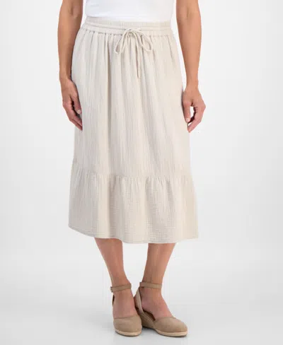 Style & Co Petite Cotton Gauze Tiered Pull-on Midi Skirt, Exclusively At Macy's
