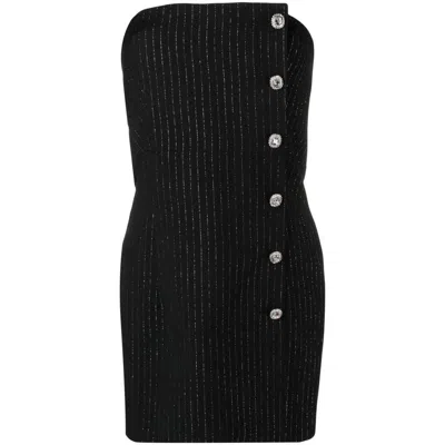Alessandra Rich Strapless Embellished Pinstriped Wool-blend Mini Dress In Black