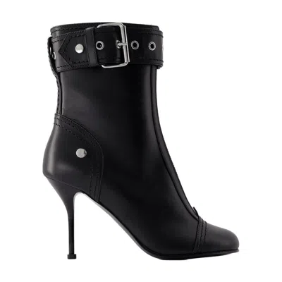 Alexander Mcqueen Buckle Ankle Boots In Black