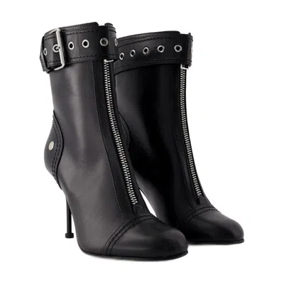 Alexander Mcqueen Buckle Ankle Boots In Black