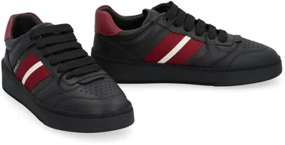 Bally Low-top Leather Sneakers With Stripe And Perforations In Black