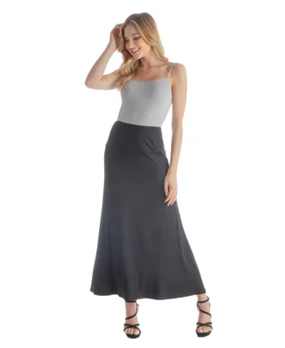 24seven Comfort Apparel Petites Elastic Waist Solid Color Maxi Skirt In Gray