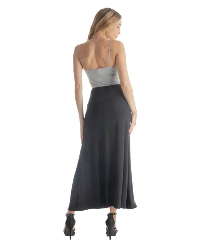 24seven Comfort Apparel Petites Elastic Waist Solid Color Maxi Skirt In Gray