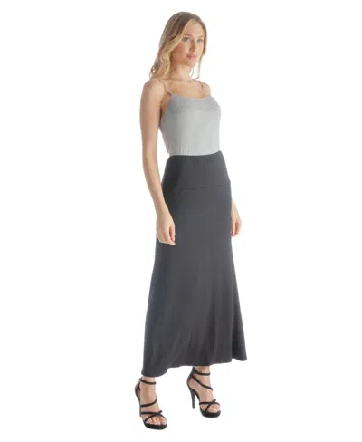 24seven Comfort Apparel Petites Elastic Waist Solid Color Maxi Skirt In Gray