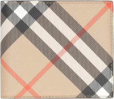 Burberry Check Print Wallet In Neutral