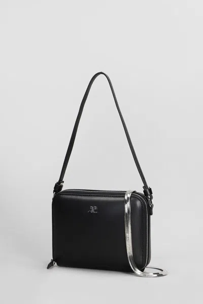 Courrèges Rectangular Black Calf Leather Clutch With Detachable Straps In Black