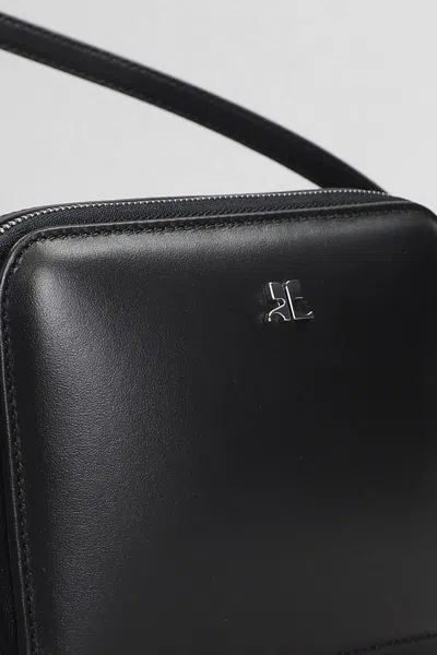 Courrèges Rectangular Black Calf Leather Clutch With Detachable Straps In Black