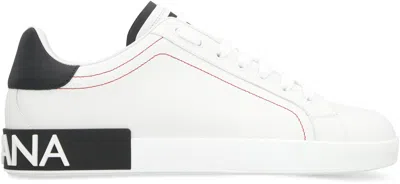 Dolce & Gabbana Portofino Leather Sneakers With Rubberized Logo Shoes In White