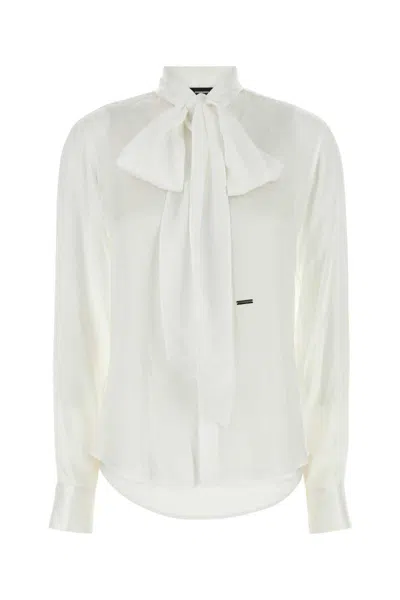 Dsquared2 'paris Bow' High Neck Shirt In White