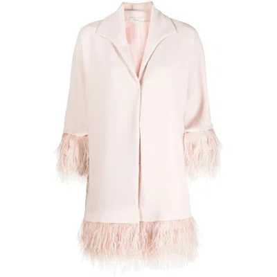 Fely Campo Feather-detail Silk Jacket In Pink