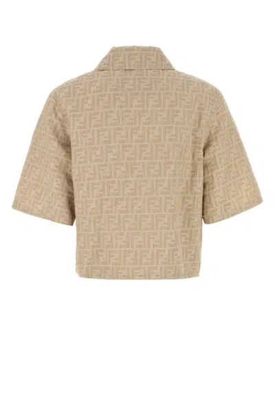 Fendi Ff Logo Denim Jacket In Neutral