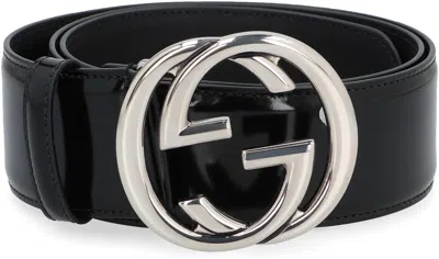 Gucci Gg Black Leather Belt In Black