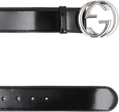 Gucci Gg Black Leather Belt In Black