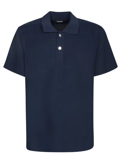 Jacquemus Short Sleeve Knit Polo With Classic Collar In Blue