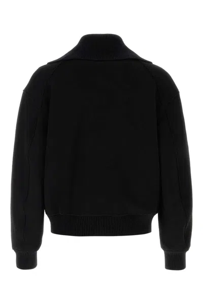 Jil Sander Black Wool Sweather With Zip Up Element In Black
