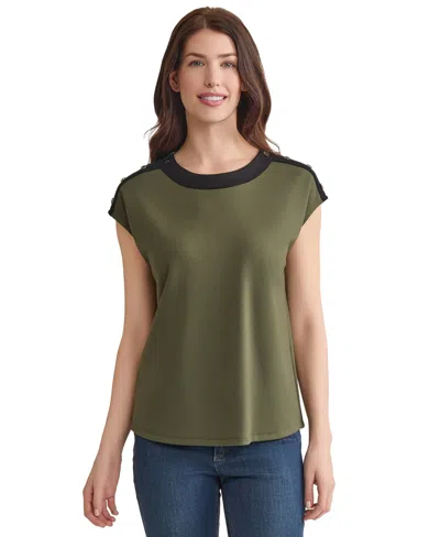 Jones New York Contrast Trim Drop Shoulder Top In Green