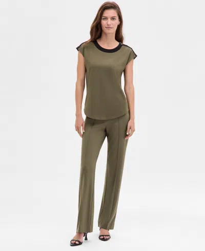 Jones New York Contrast Trim Drop Shoulder Top In Green