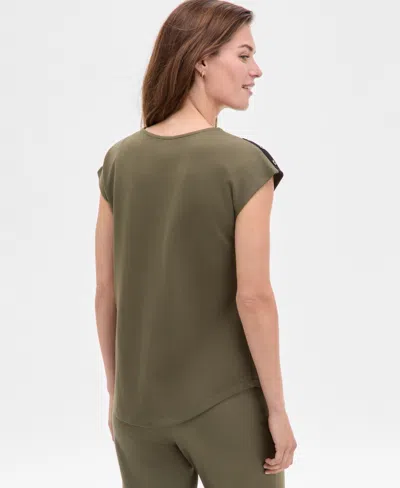 Jones New York Contrast Trim Drop Shoulder Top In Green